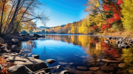 Wall Mural - Magnificent colorful Fall day in  river park