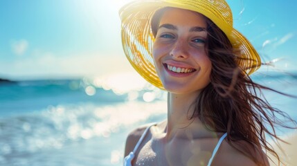 Canvas Print - The smiling woman on the beach