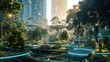 © Lcs - A futuristic city park with advanced environmental technology, automated maintenance systems, and smart lighting