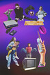 © master1305 - Retro fusion. Stylish young people, men and women in cooperation of iconic gadgets if 90s early 2000s. Creative collage. Pop culture. Concept of youth culture, y2k, fashion, 90s, generation z