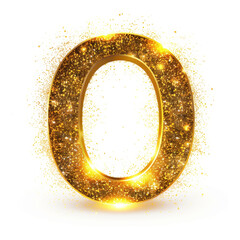 Wall Mural - Golden glowing letter O with gold dust on white clean background. Scrapbook activity. Generative AI