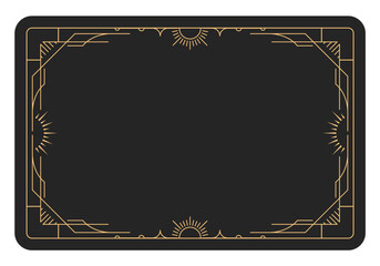 tarot style frame with decorative border, banner with magic pattern, reverse side of tarot cards wit