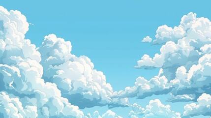 Wall Mural - Big white clouds float in a light blue sky with plenty of room for text