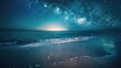 © Lcs - A peaceful beach at night with a clear sky full of stars and galaxies, reflecting on the calm ocean waters