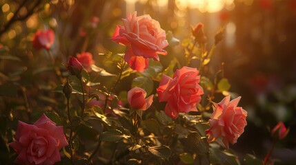 Wall Mural - The lovely roses in my garden blossom under the morning sunlight