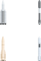 Wall Mural - Collection of four cartoonstyle space rockets in various designs, isolated on a white background