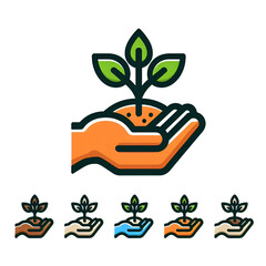 Wall Mural - Plant, sprout in a hand icon. Line, glyph and filled outline colorful version