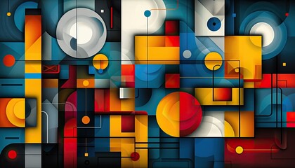 Wall Mural - A colorful abstract painting with many different shapes and colors by AI generated image