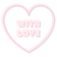 Poster - Pink with love neon word in a heart transparent png