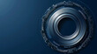 © Bushra - Circular silver geometric ornament on a deep ocean blue background for tech expos,