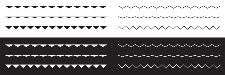 Wall Mural - set of seamless borders zigzag. graphic design elements. isolated on white and black background. vec