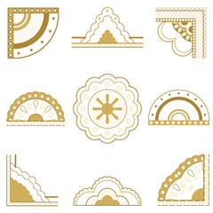 Wall Mural - elegant lace corner png border, classic gold fabric, transparent design set