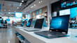 © Mutshino_Artwork - Modern laptop computers displayed in a tech store showroom
