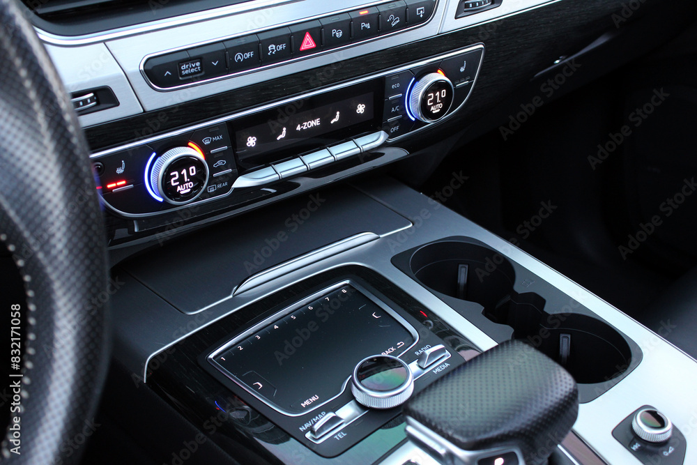 Touchpad In Car Premium car interior with grey leather trim and aluminum buttons ...