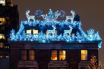 Wall Mural - Townhouse with Rooftop Christmas Display

