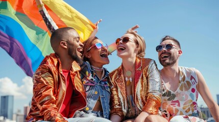 Wall Mural - The group with pride flag