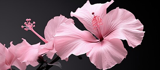 Sticker - Pink hibiscus in black and white photo. Creative banner. Copyspace image