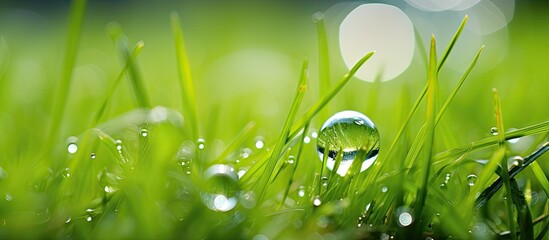 Aufkleber - water drop on grass. Creative banner. Copyspace image