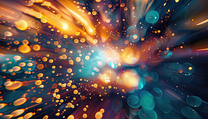 Sticker - A colorful, blurry image of a bright orange and blue explosion of light by AI generated image