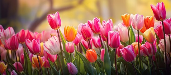 Aufkleber - Tulip flower and Tulip festival in Kashmir Beautiful wall mounting picture Flower background Tourist place season to visit Kashmir Capture the vibrant beauty of tulip flowers in festival