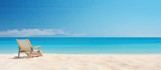 Poster - to enjoy a hot summer break by a quiet blue beach. Creative banner. Copyspace image