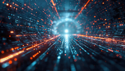 Wall Mural - a computer generated image of a tunnel with a bright blue light at the end by ai generated image