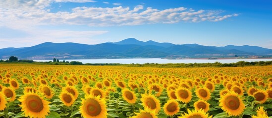Wall Mural - sunflower field in sayo town hyogo prefecture. creative banner. copyspace image