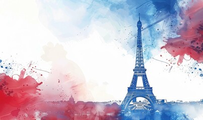 Wall Mural - banner in blue, white and red colors with elements of the Eiffel Tower with background and copy space