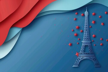 Wall Mural - banner in blue, white and red colors with elements of the Eiffel Tower with background and copy space