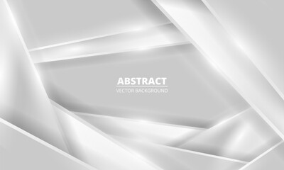Aufkleber - Silver luxury abstract background with geometric shapes and shadows. Modern light silver color banner with gray objects. Futuristic geometric abstract backdrop. Vector illustration.