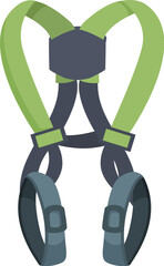 Detailed vector graphic of a green and black safety harness used for securing individuals