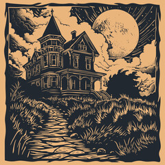 Wall Mural - Halloween creepy house, vector illustration