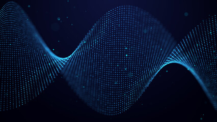 Wall Mural - a wave of blue particles. big data. abstract dynamic background. 3d rendering.