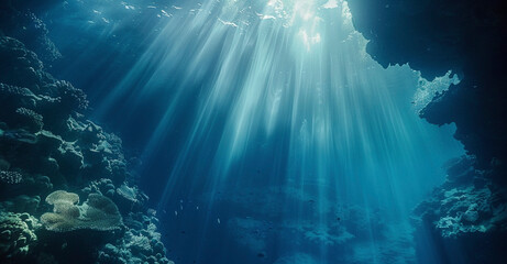 Wall Mural - Underwater Sunlight Rays in Ocean Depths	
