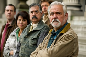 Poster - Mature man with long white beard and mustache standing in front of group of people