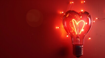 Poster - the heart shines in a lamp on red with free space. Concept for love
