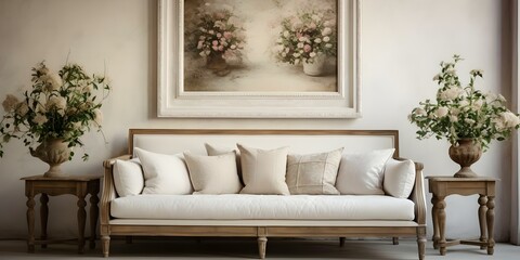 Wall Mural - Living room with ornate frame on wall exudes cozy ambiance. Concept Cozy Interiors, Ornate Frames, Living Room Decor, Home Style, Room Ambiance