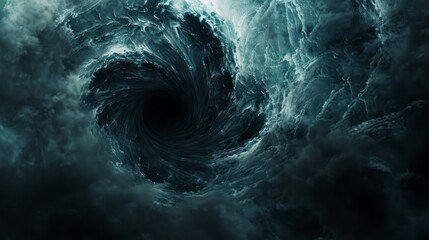 dark, ominous, and eerie smoke bursts forth in a swirling vortex, filling the frame with a haunting,