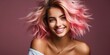 © Anastasiia - Chic young woman with tousled bob haircut, blonde hair, and pink highlights smiling. Concept Fashion, Hairstyle, Smiling, Portrait, Pink Highlights