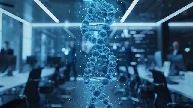 DNA drawing and office interior background. Science concept.