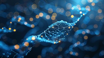 Glowing DNA Strands on Technological Background