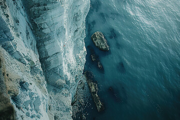 a drone shot over a beautiful white cliffs, cinematic, photorealistic, 