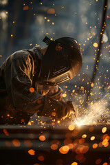 Industrial steel welder at the factory