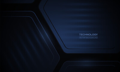 Wall Mural - dark blue 3d hexagon abstract technology background. dark three-dimensional honeycomb shapes. vector