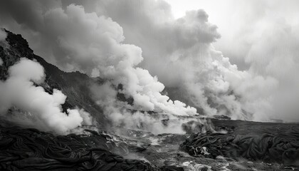 Steam rising from volcanic vents