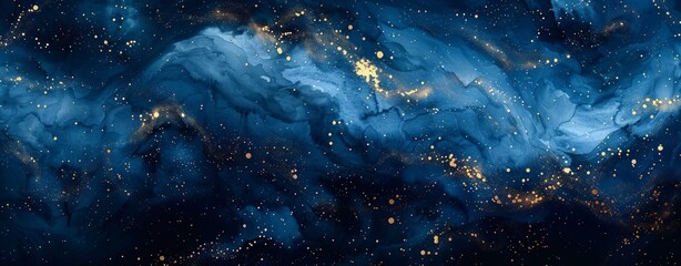 Abstract wallpaper capturing the essence of a starry night sky, with deep indigo and black watercolor washes
