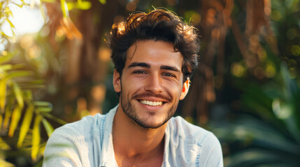 Sticker - Portrait of a young handsome man smiling outdoors in nature