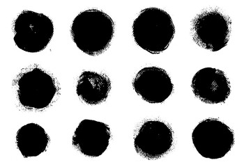 Poster - Round brush strokes vector. Set of circle text boxes. Grunge design elements. Painted round shapes with grain texture reminding of halftone effect