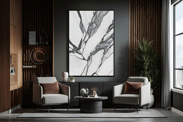 Wall Mural - modern living room with fireplace