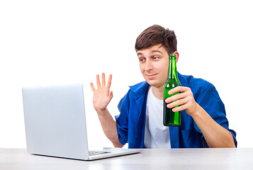 Canvas Print - Man with a Beer and Computer